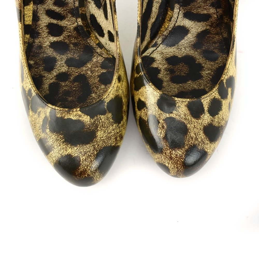 DOLCE & GABBANA: Brown Leather Leopard Print Heels - Picture 4 of 10
